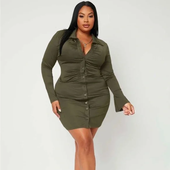 *NEW* Green Button Down Long Sleeve Dress Shein Size Large